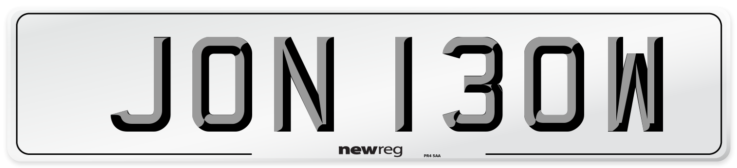 JON 130W Number Plate from New Reg